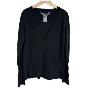 Norma‎ Kamali L black button down cardigan with pockets